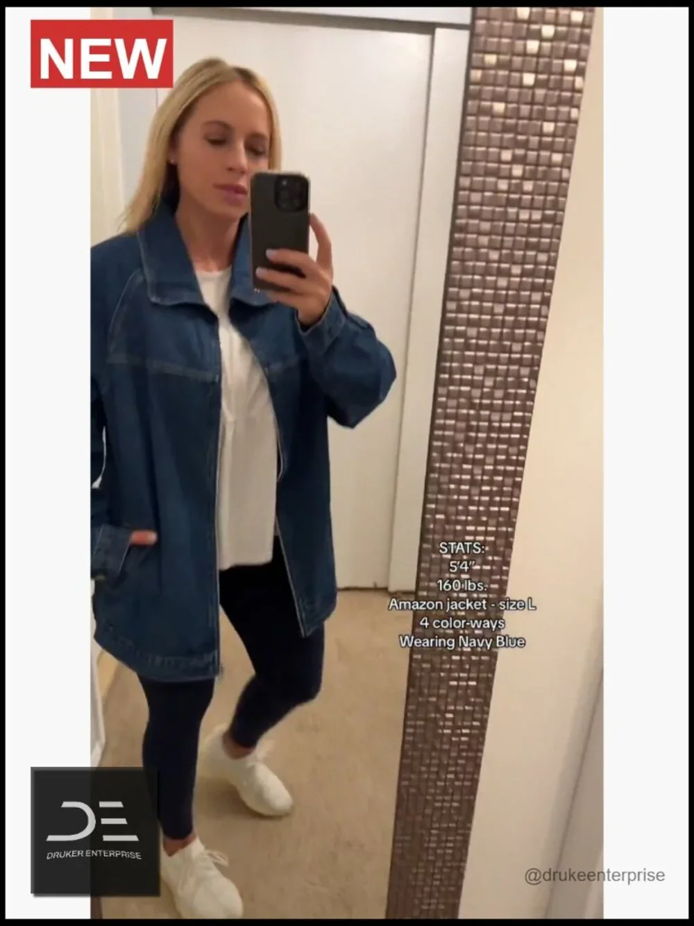 Oversized Denim Jacket with Zip Up Long Sleeve Slant Pockets